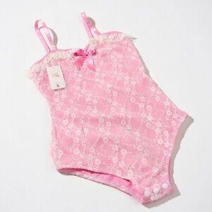 NWT Rare Little For Big Pink Bow Lace Onesie